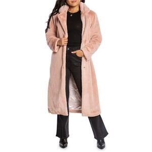 NWT JUICY COUTURE Faux Fur Teddy Trench Coat Dusty Pink sz S